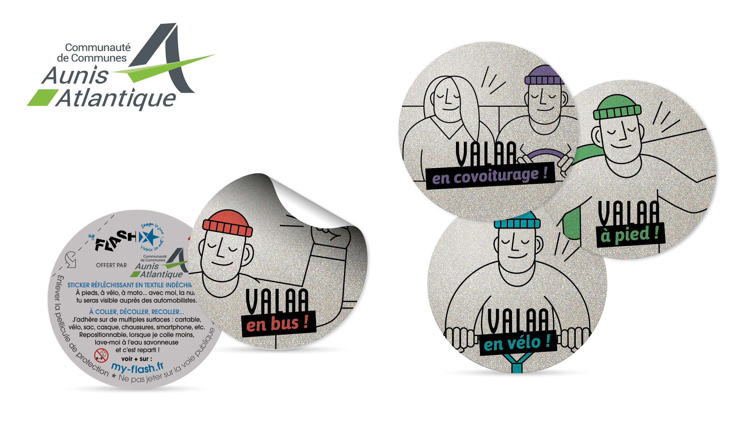 Support de communication RSE :La Communauté de Communes Aunis Atlantique communique avec le Flash pour valoriser sa marque de transport VALAA. Une collection dédiée au Challenge de la Mobilité Inter-école, au service de la mobilité douce.