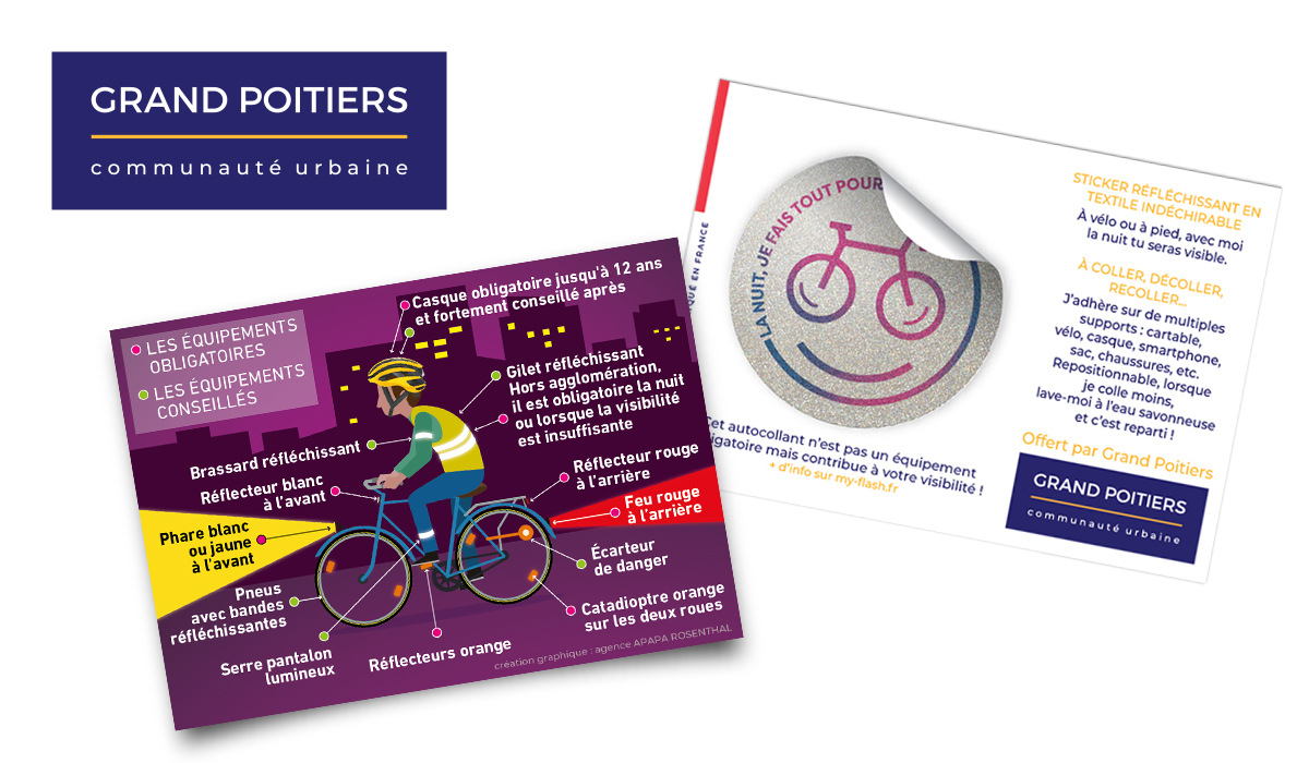 Support de communication :Lors d'actions de prévention, le Grand Poitiers sensibilise les cyclistes sur l'importance de se rendre visibles auprès des automobilistes.