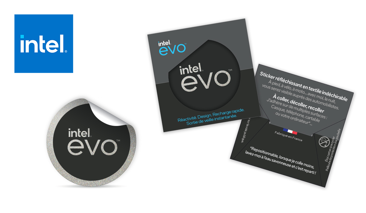 Goodies RSE :Distribués sur des salons professionnels par Intel pour promouvoir ses PC portables Intel® Evo™ Edition et véhiculer son image RSE.